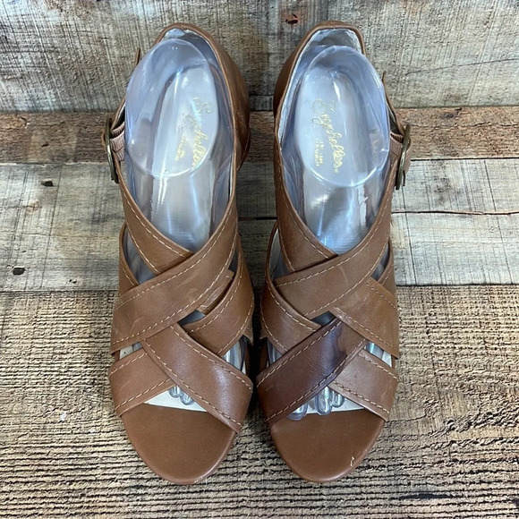 Seychelles Route Heels Womens Size 9.5 Tan Leather Criss-Cross Open Toe Buckle - Picture 5 of 16